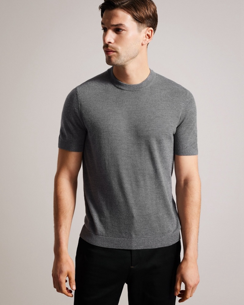 Ted Baker Senti SS Knitted Plain Men\'s T Shirts Navy | 589173-CWQ