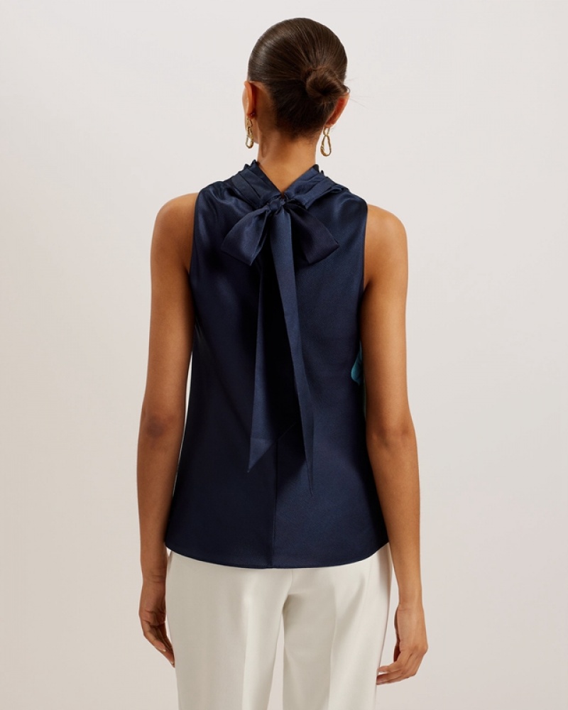 Ted Baker Setsuko Cowl Neck Sleeveless Women's Tops Navy | 582340-YTK