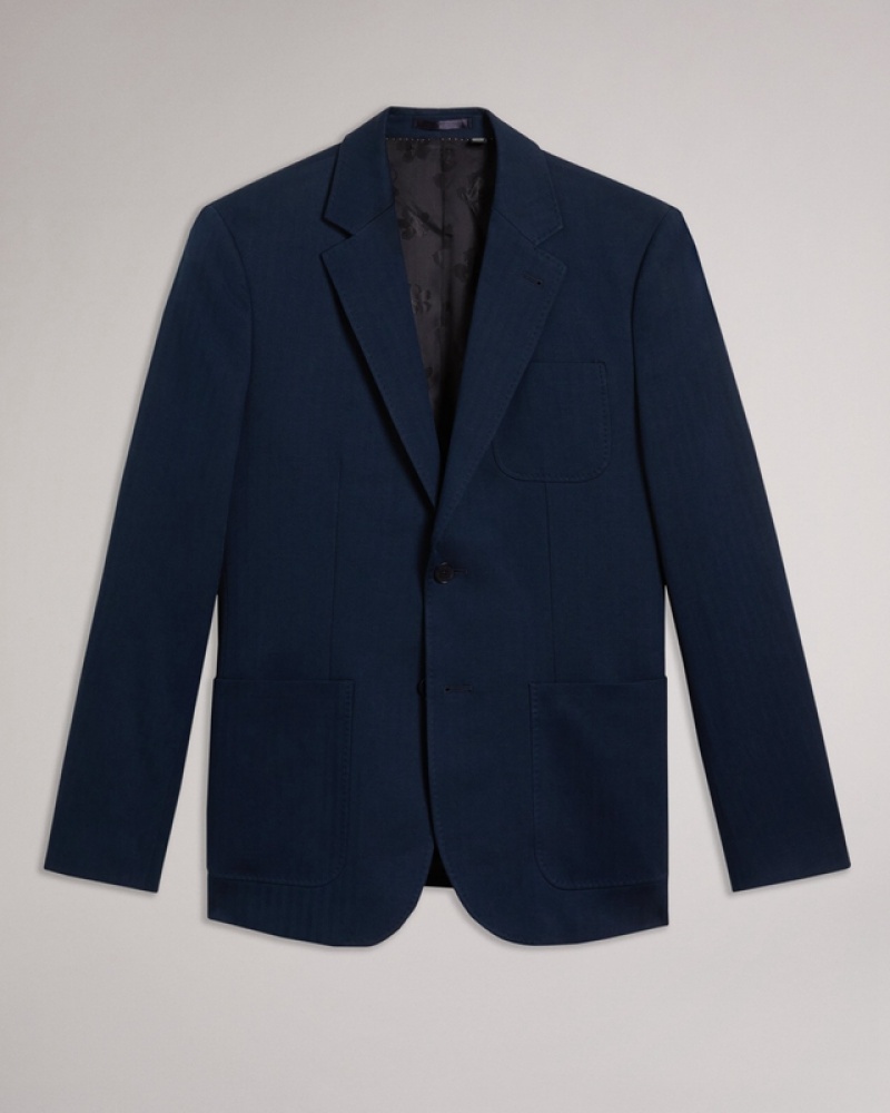 Ted Baker Shakerj Slim Fit Cotton Linen Men's Jackets Navy | 520368-CZY