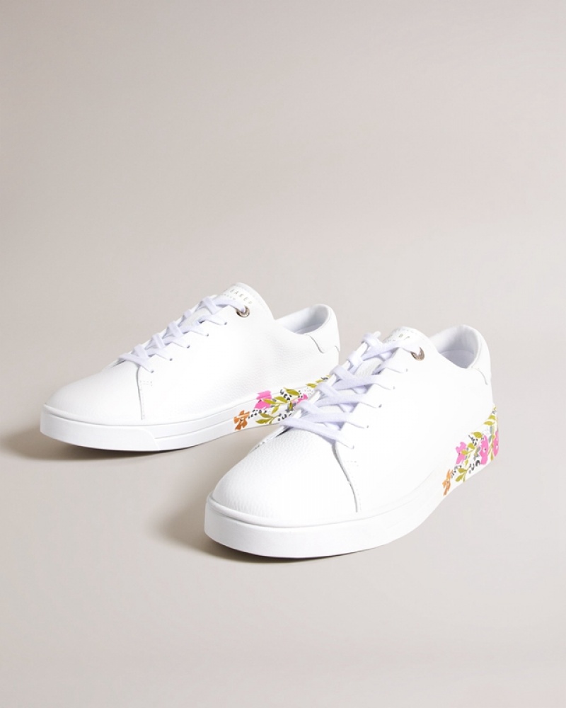 Ted Baker Sheliie Floral Sole Leather Cupsole Women's Sneakers White | 269153-PTU