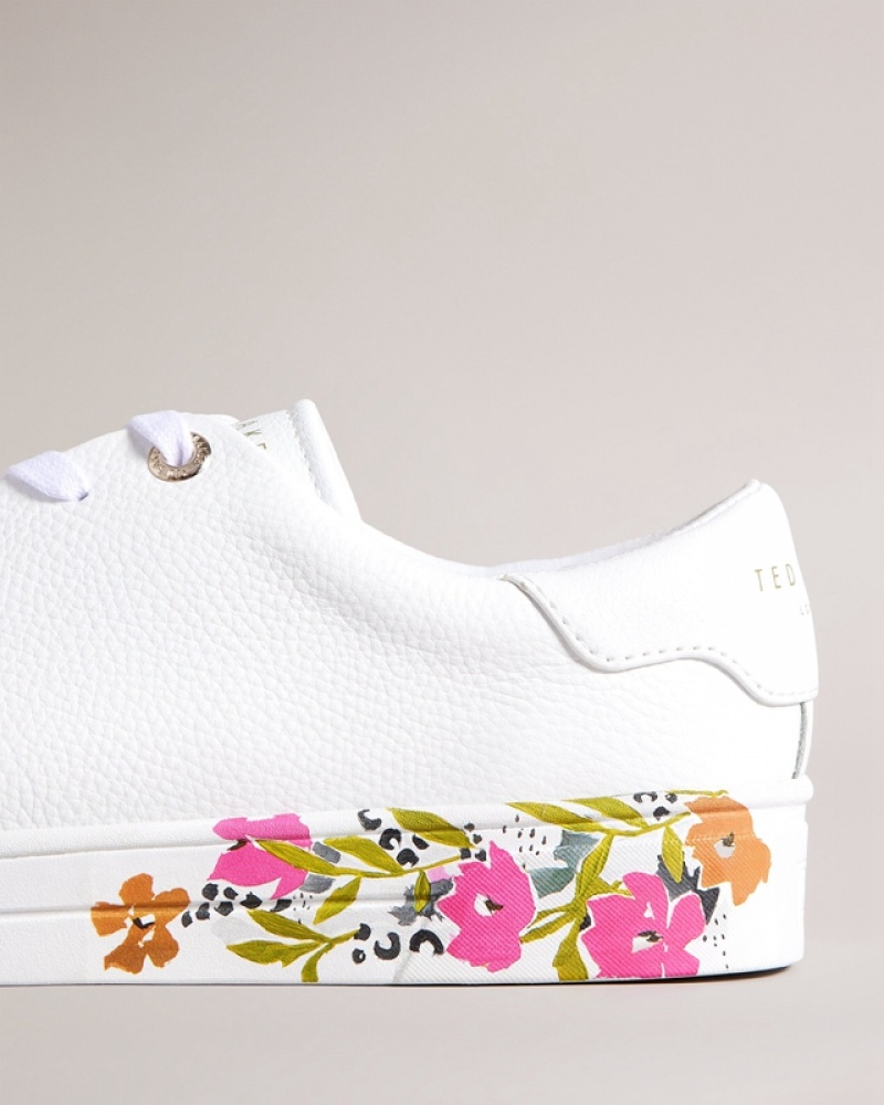 Ted Baker Sheliie Floral Sole Leather Cupsole Women's Sneakers White | 269153-PTU