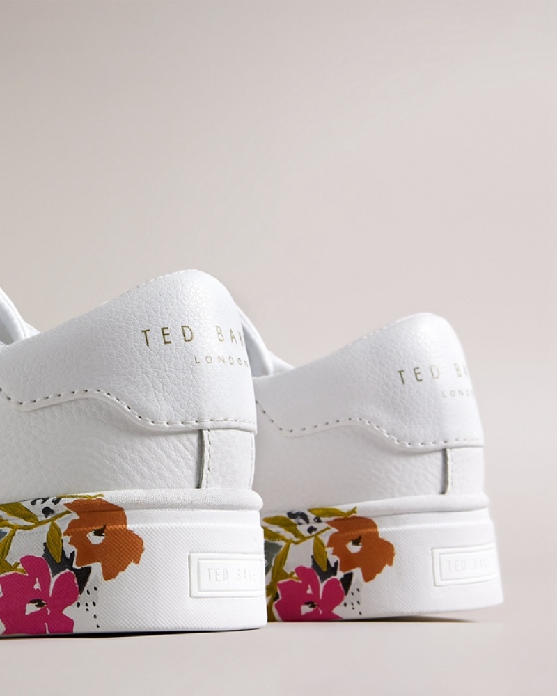 Ted Baker Sheliie Floral Sole Leather Cupsole Women's Sneakers White | 269153-PTU