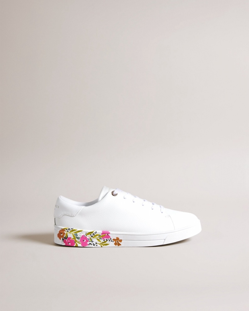 Ted Baker Sheliie Floral Sole Leather Cupsole Women\'s Sneakers White | 269153-PTU