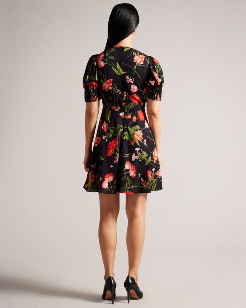 Ted Baker Sienno Mini Puff Sleeve Tea Women's Dress Black | 081536-LMY