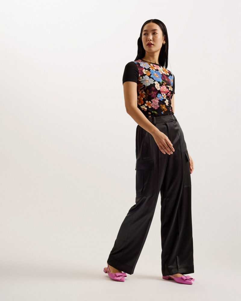 Ted Baker Simeta Wide Leg Cargo Women\'s Pants Black | 306497-ZMQ