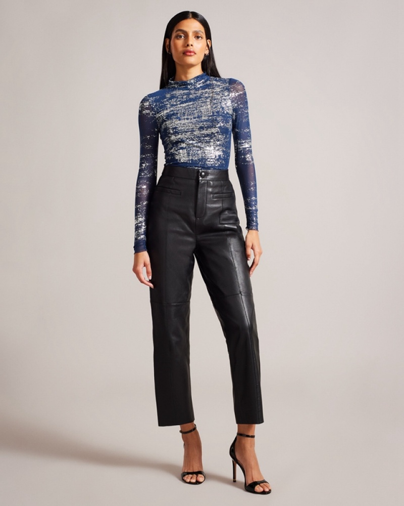 Ted Baker Sofiy Foil Print Mesh Women's Tops Blue | 047685-SEI