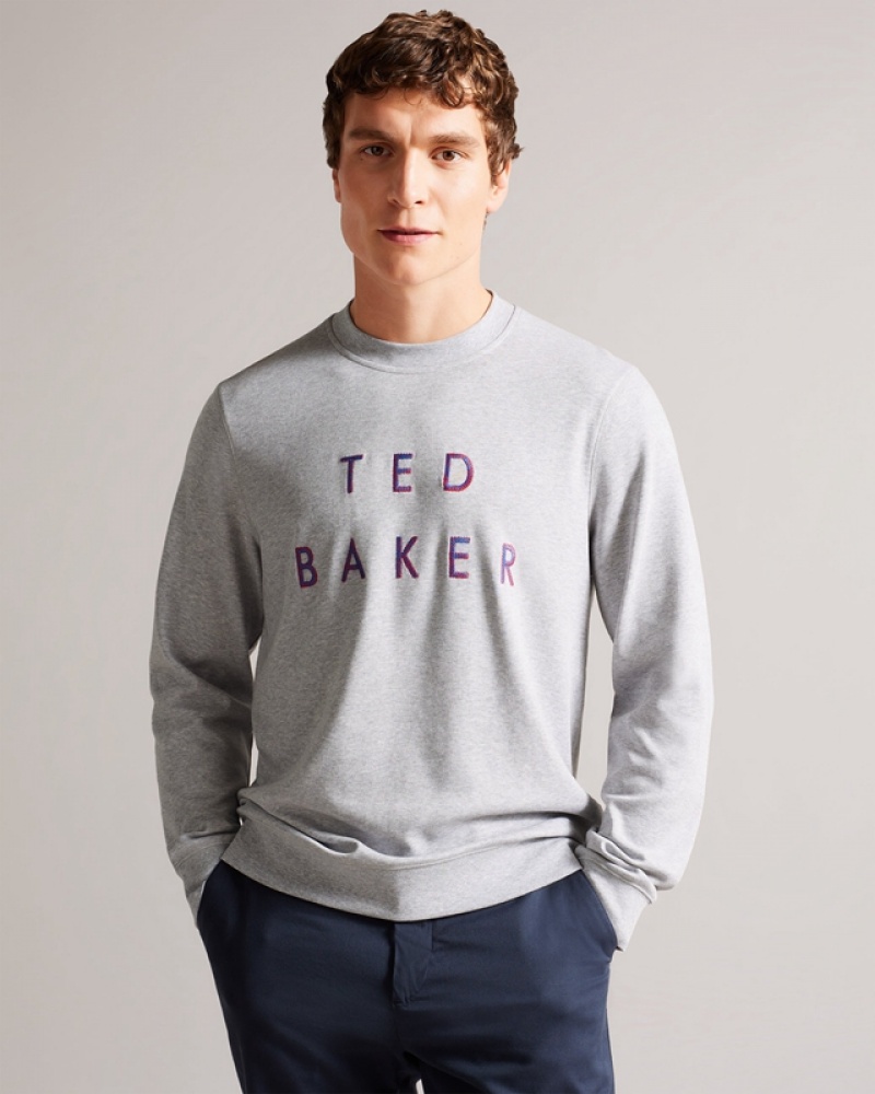 Ted Baker Sonics LS Regular Branded Men\'s Sweatshirts Grey | 083195-TXH