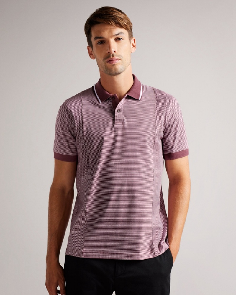 Ted Baker Taigaa SS Regular Striped Panelled Men's Polo Shirt Burgundy | 621843-CVZ