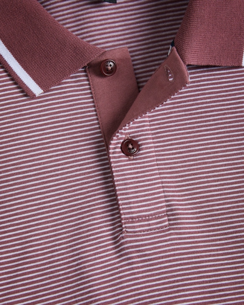 Ted Baker Taigaa SS Regular Striped Panelled Men's Polo Shirt Burgundy | 621843-CVZ