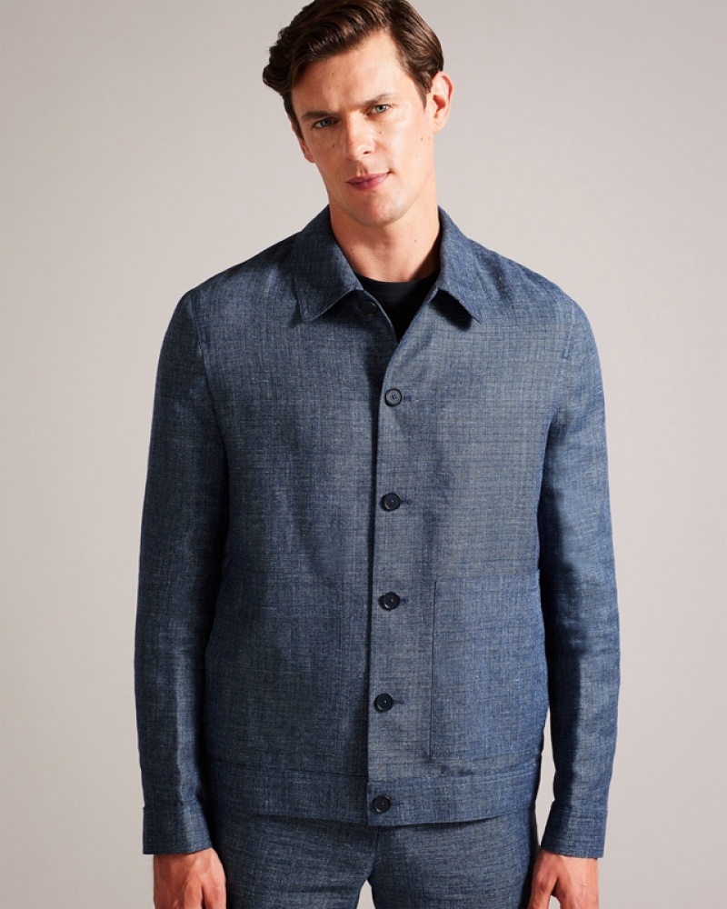 Ted Baker Tayloj Linen Wool Men\'s Jackets Navy | 972140-DUW