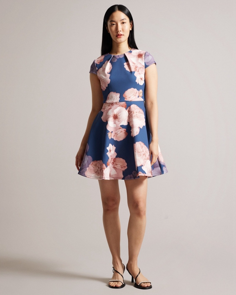 Ted Baker Trinia Printed Skater Women's Dress Blue | 746319-PEC