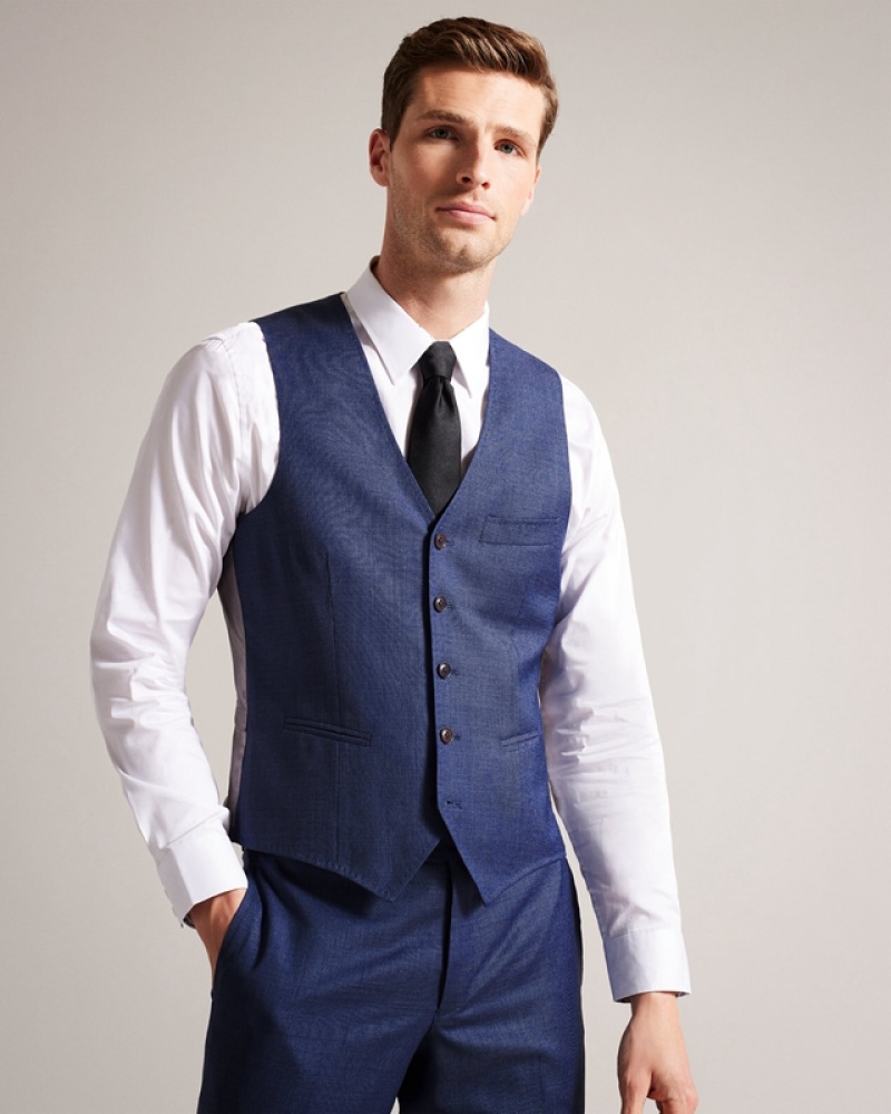 Ted Baker Upsalaw Mix Men\'s Suit Waistcoat Navy | 608317-HWI