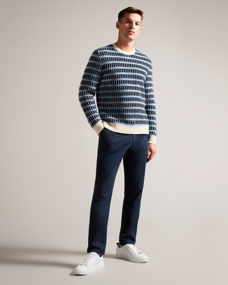 Ted Baker Waylen LS Textured Stripe Crew Neck Men's Sweaters Navy | 620835-MGK