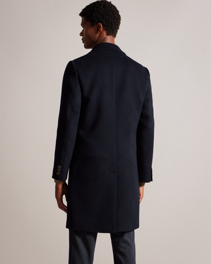 Ted Baker Wilding Wool Blend Overcoat Men's Coats Navy | 849501-HXJ