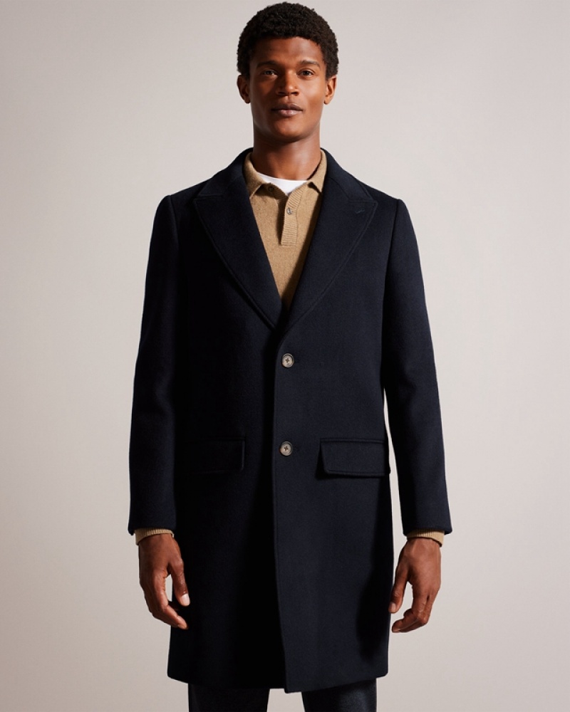 Ted Baker Wilding Wool Blend Overcoat Men\'s Coats Navy | 849501-HXJ