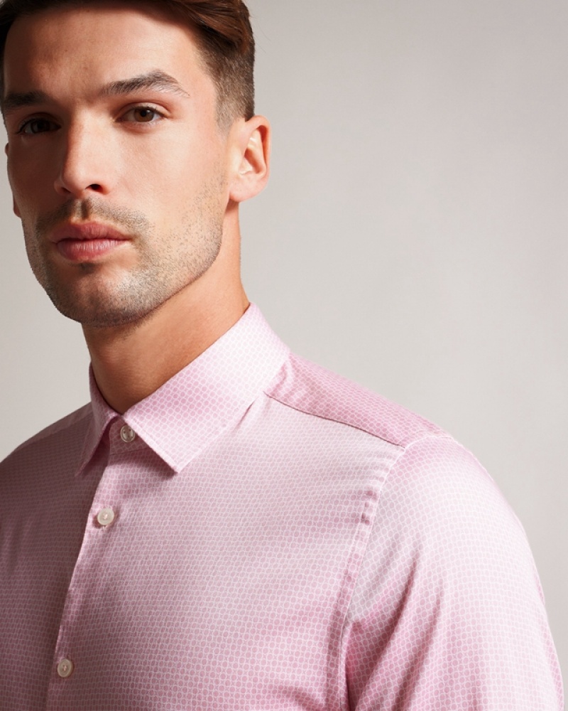 Ted Baker Willet Long Sleeve Mini Geo Men's Shirts Pink | 970263-IOF