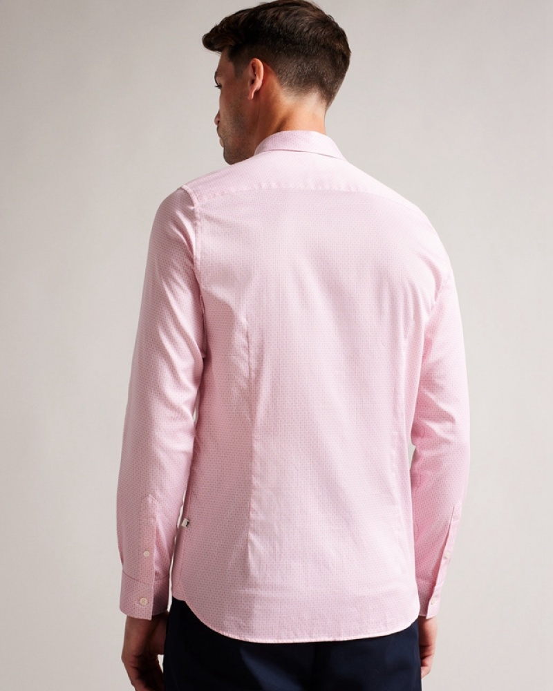 Ted Baker Willet Long Sleeve Mini Geo Men's Shirts Pink | 970263-IOF