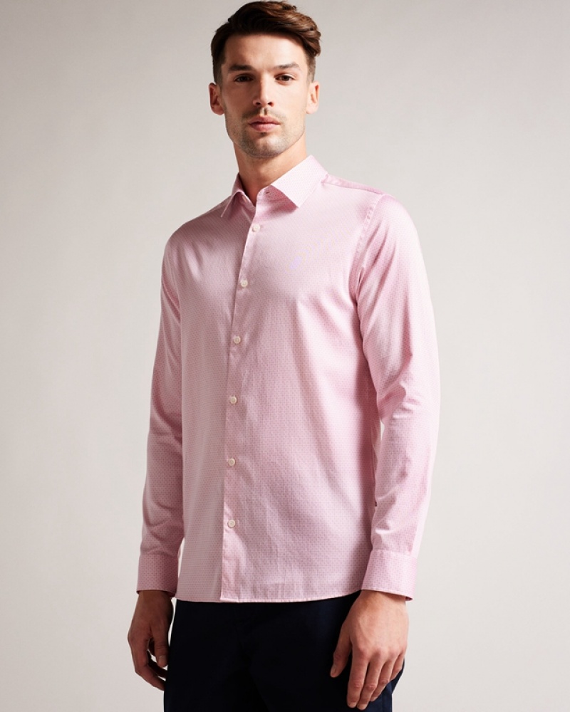 Ted Baker Willet Long Sleeve Mini Geo Men\'s Shirts Pink | 970263-IOF