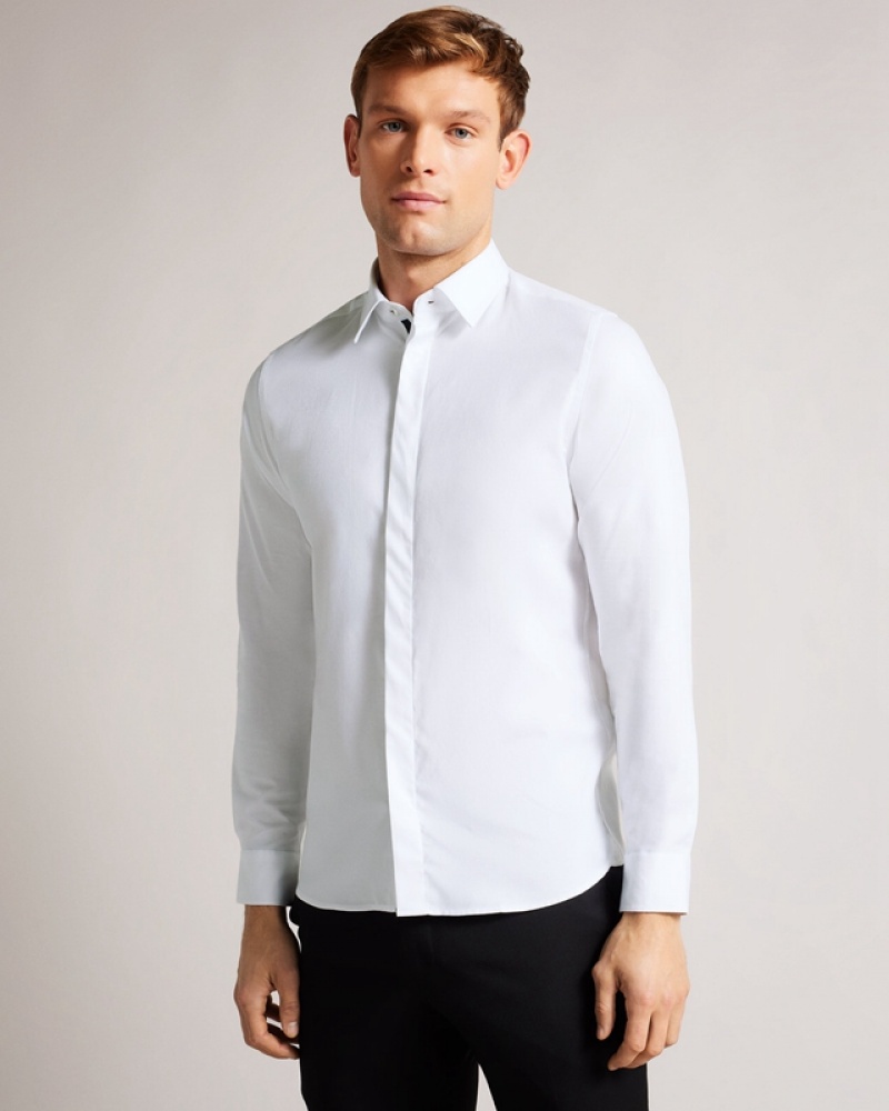 Ted Baker Witone LS Woven HerrinGBone Men\'s Shirts White | 527693-ZKE