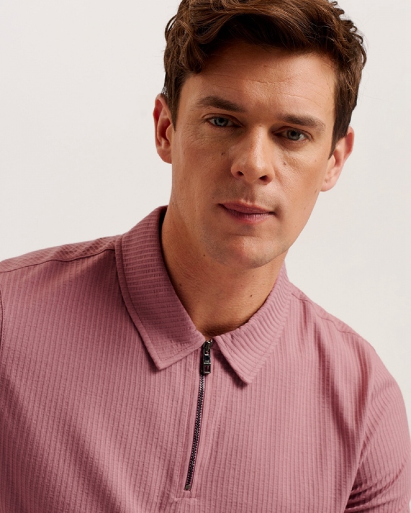 Ted Baker Zarkes SS Regular Zip Men's Polo Shirt Pink | 865427-XIC