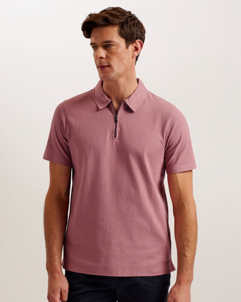 Ted Baker Zarkes SS Regular Zip Men's Polo Shirt Pink | 865427-XIC