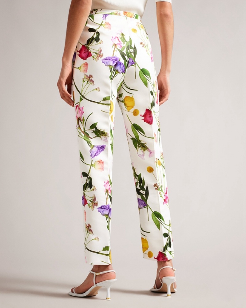 Ted Baker Ziaaht Printed Narrow Peg Women's Pants White | 815029-HOX