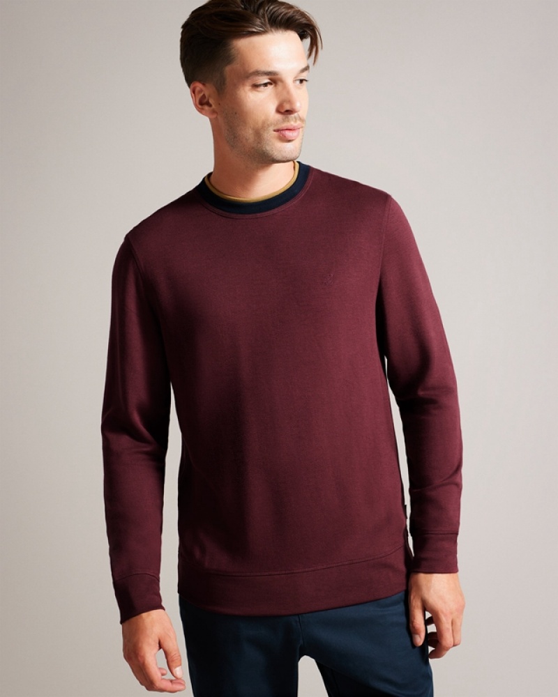 Ted Baker Zylem LS Regular Soft Touch Men\'s Sweatshirts Burgundy | 307648-YTF